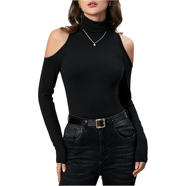 SOLY HUX Women's Cut Out T Shirt Cold Shoulder Long Sleeve Tee